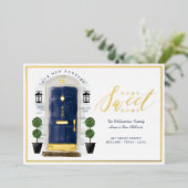 Home - We hebben een blauwe Waterverf deur verplaa Folie Uitnodiging (Staand Voorkant)