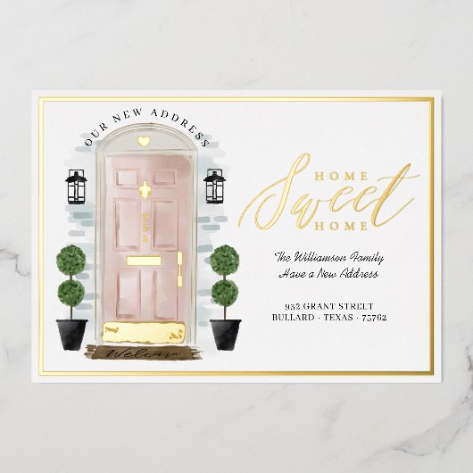 Home - We hebben roze Waterverf deur verplaatst Folie Uitnodiging (Voorkant)