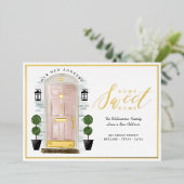 Home - We hebben roze Waterverf deur verplaatst Folie Uitnodiging (Staand Voorkant)