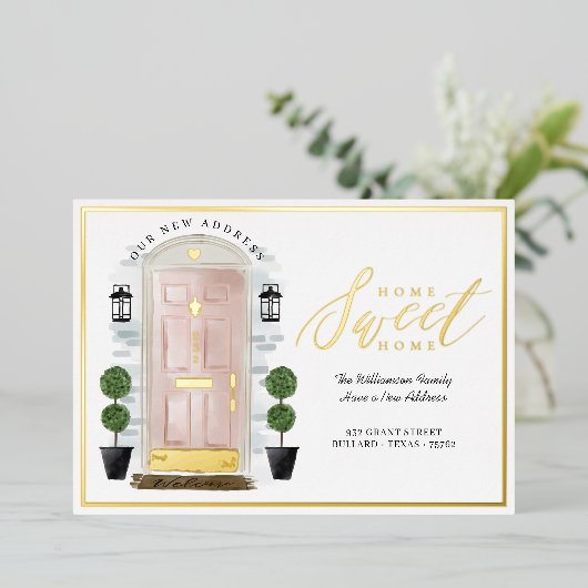 Home - We hebben roze Waterverf deur verplaatst Folie Uitnodiging (Staand Voorkant)