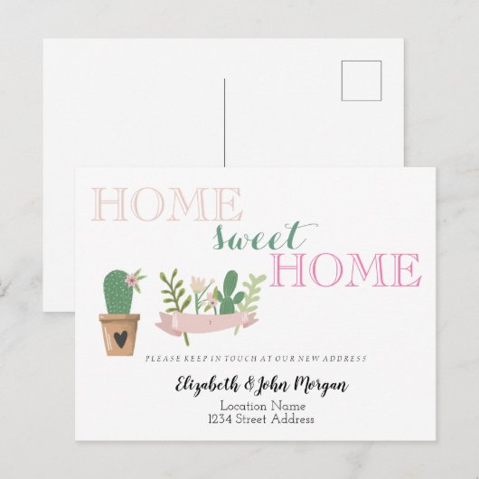 Home-weet-startpagina, Cactus Flower Announceme Aankondigingskaart (Voorkant / Achterkant)