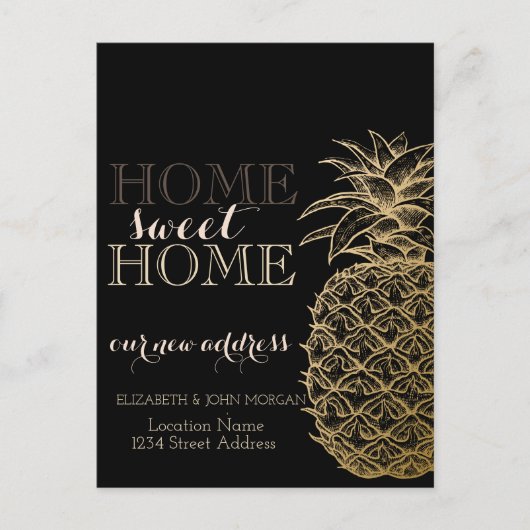 Home-weet-startpagina, Gold-ananas, zwart nieuw ad Aankondigingskaart (Voorkant)