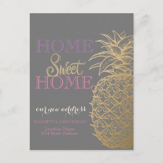 Home-weet-startpagina, Gold Pineapple Nieuw adres Aankondigingskaart (Voorkant)