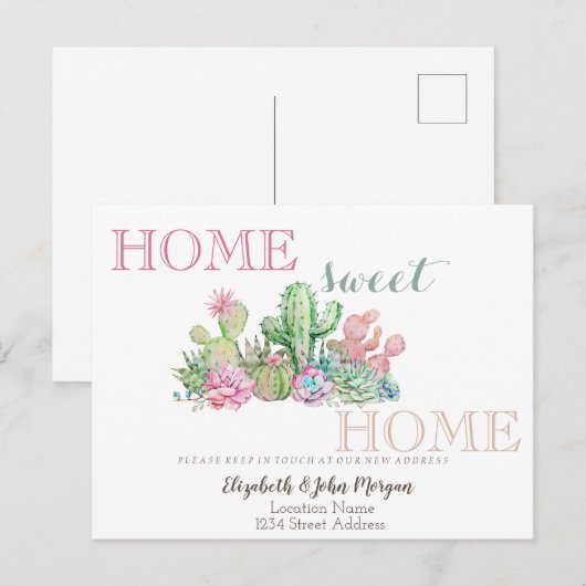 Home-weet-startpunt, Cactus Succulent Aankondigingskaart (Voorkant / Achterkant)