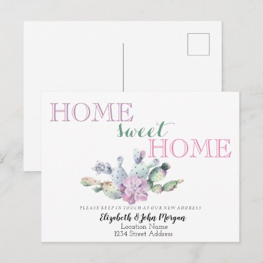 Home-weet-startpunt, Cactus Succulent Flower Aankondigingskaart (Voorkant / Achterkant)