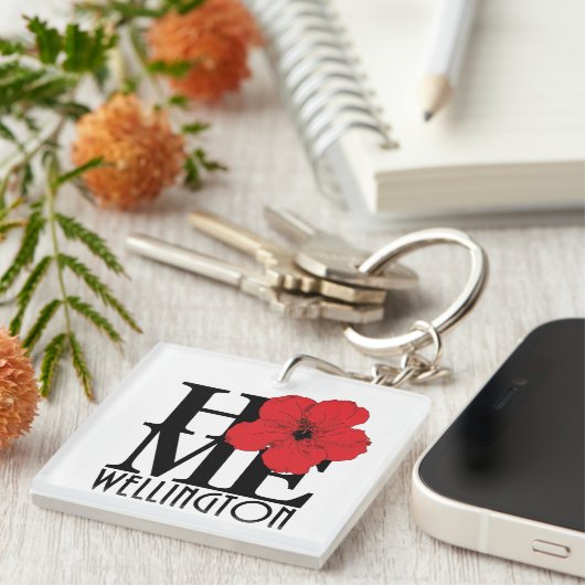 HOME Wellington Florida Red Hibiscus Sleutelhanger (Voorkant Rechts)