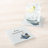 Home zoet huis blauw zeeschelp boeket kust glazen onderzetter (Schuin)