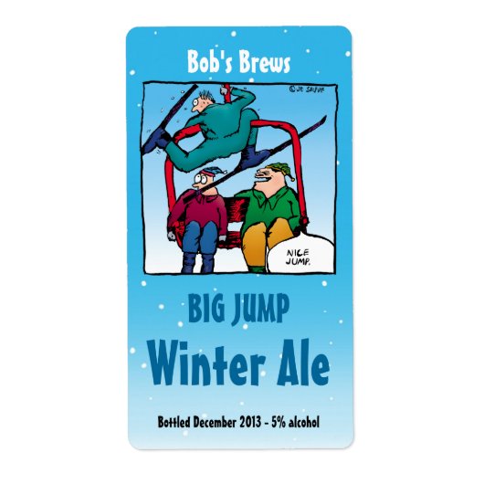 Homebrew Beer Labels met Funny Skiing Cartoon (Voorkant)