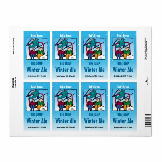 Homebrew Beer Labels met Funny Skiing Cartoon (Full Sheet)