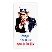 Homebrewing Bier Labels Uncle Sam Made in de Veren (Voorkant)