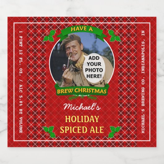 Homebrewing Brew Christmas Red Argyle Custom Foto Bier Etiket (Enkel label)