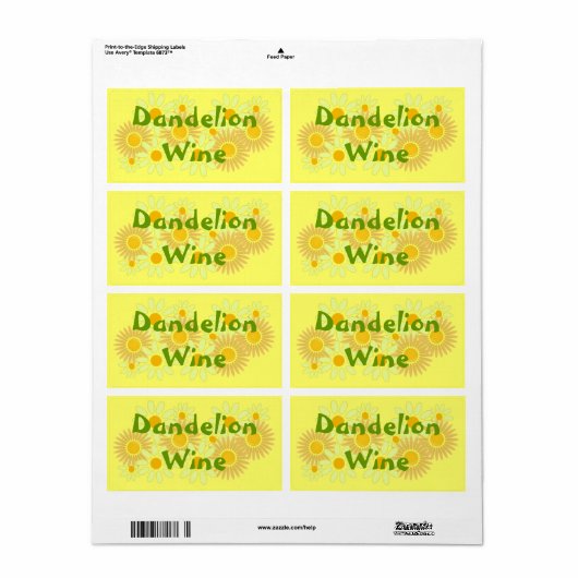 Homebrewing Zelfgemaakte Paardenbloem Wijn Etikett Etiket (Full Sheet)