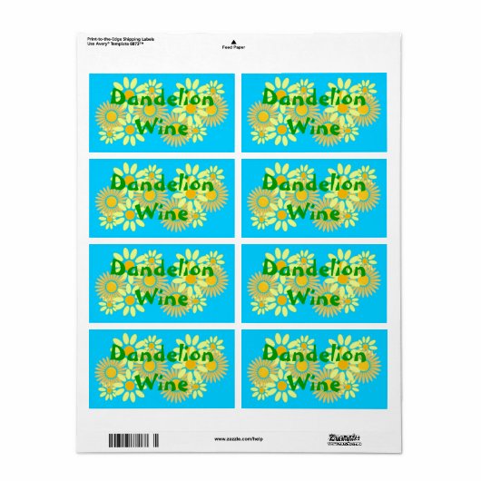 Homebrewing Zelfgemaakte Paardenbloem Wijn Etikett Etiket (Full Sheet)