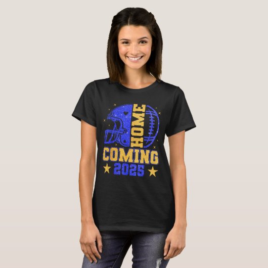 Homecoming 2025 Hoco Football Mama Girl Blue Gold  T-shirt (Voorkant volledig)