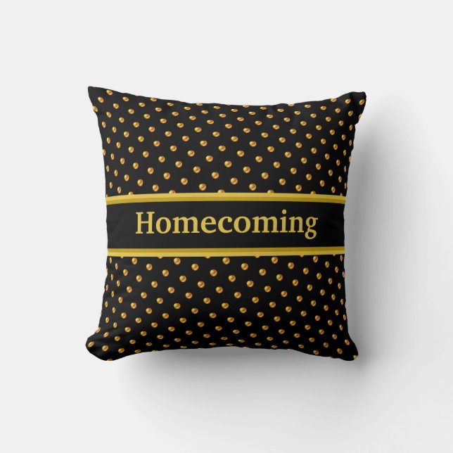 Homecoming Gold Polka Dots on Black Kussen (Voorkant)