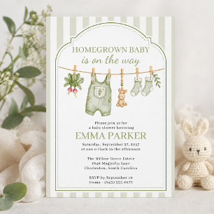 Homegrown Baby Groene Gingham Baby Shower Kaart