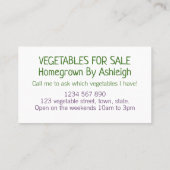 Homegrown Fresh Vegetable Produce Business Visitekaartje (Achterkant)