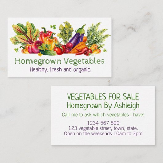 Homegrown Fresh Vegetable Produce Business Visitekaartje (Voorkant / Achterkant)