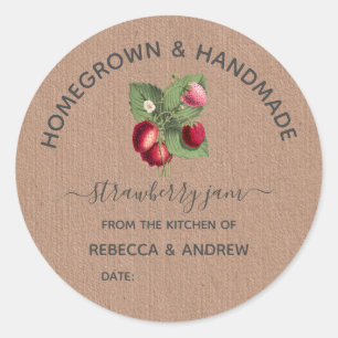Homegrown & Handmade aardbery Jam Kraft Paper Ronde Sticker