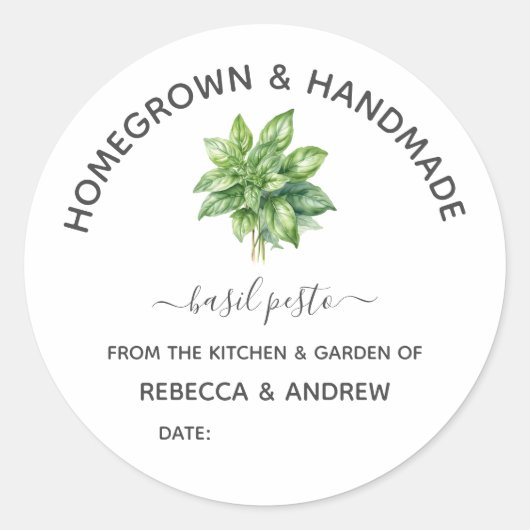 Homegrown & Handmade Basilicum Pesto Thuiscanning Ronde Sticker (Voorkant)