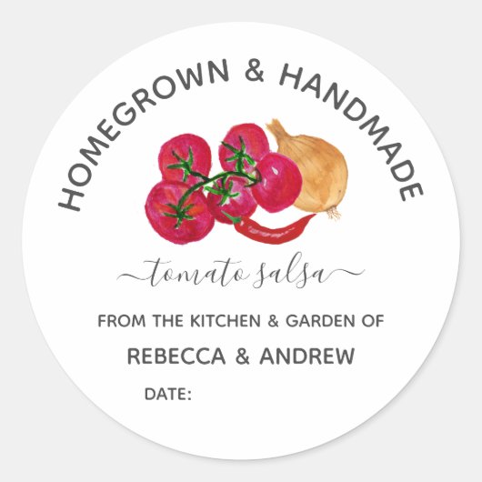 Homegrown & Handmade Chill Tomaat Salsa Mason Pot Ronde Sticker (Voorkant)
