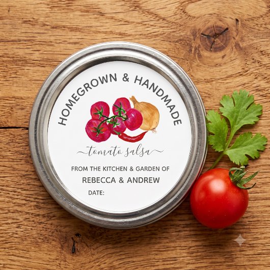 Homegrown & Handmade Chill Tomaat Salsa Mason Pot Ronde Sticker