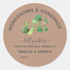 Homegrown & Handmade Dill Pickle Kraft Paper Ronde Sticker