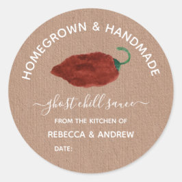 Homegrown & Handmade Ghost Chili Saus in Metselwer Ronde Sticker