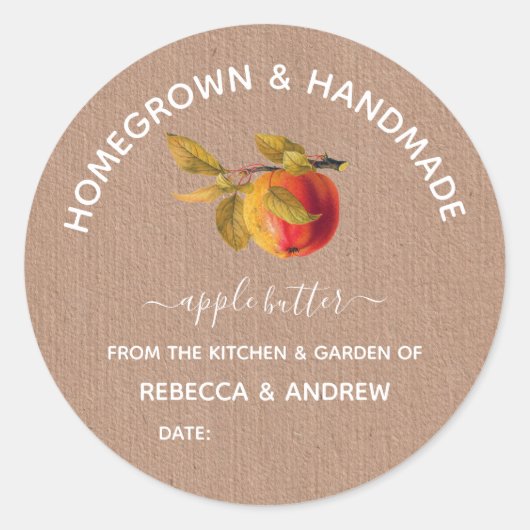Homegrown & Handmade Groene Appelroomboter in Mets Ronde Sticker (Voorkant)
