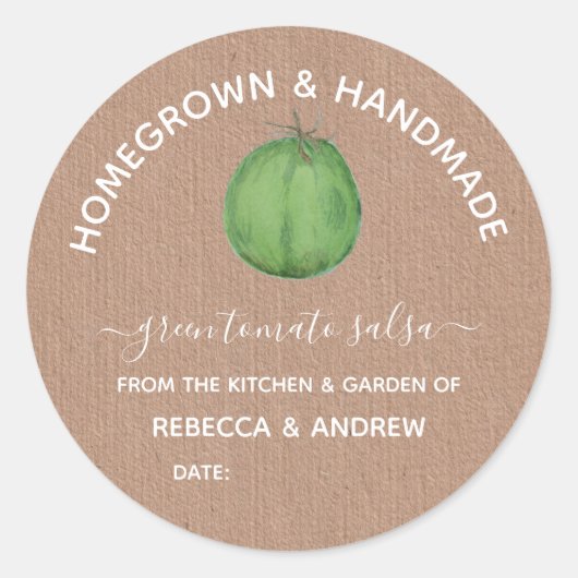 Homegrown & Handmade Groene Tomaten Salsa Mason Po Ronde Sticker (Voorkant)