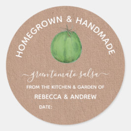 Homegrown & Handmade Groene Tomaten Salsa Mason Po Ronde Sticker