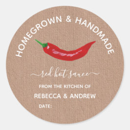 Homegrown & Handmade Kraft Hot Sauce Mason Jar Ronde Sticker