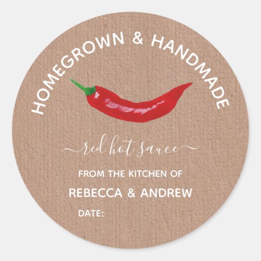 Homegrown & Handmade Kraft Hot Sauce Mason Jar Ronde Sticker (Voorkant)
