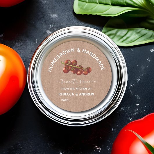 Homegrown & Handmade Kraft Tomato Sauce Mason Jar Ronde Sticker