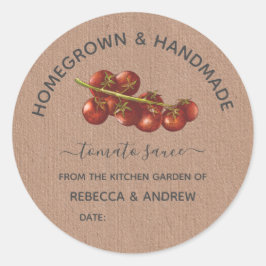 Homegrown & Handmade Tomato Sauce Kraft Paper Cl Ronde Sticker