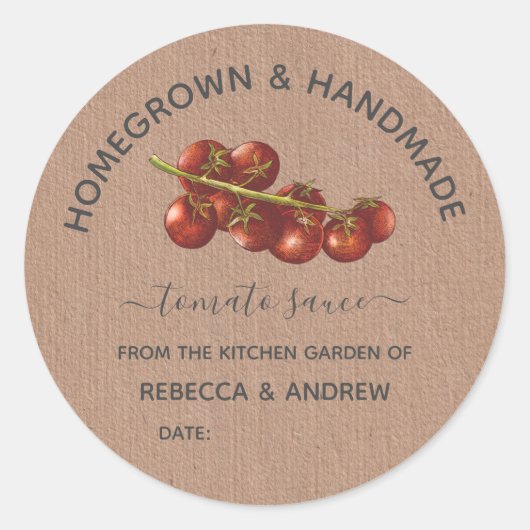 Homegrown & Handmade Tomato Sauce Kraft Paper Cl Ronde Sticker (Voorkant)