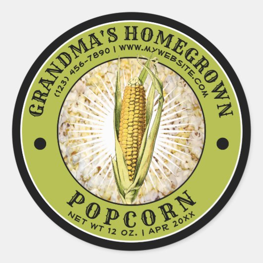 Homegrown Popcorn Sjabloon Classic Ronde Sticker (Voorkant)