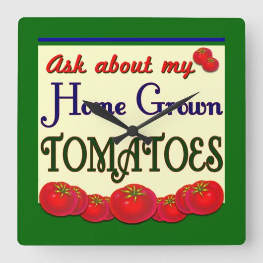Homegrown Tomaten Retro Kitchen Wall Clock Vierkante Klok (Voorkant)