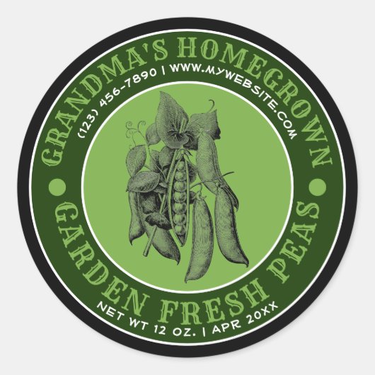 Homegrown Tuin Erwten Canning Label Sjabloon (Voorkant)
