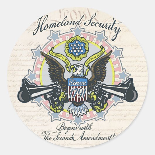 Homeland Security Pistool-Toting Eagle Gear Ronde Sticker (Voorkant)