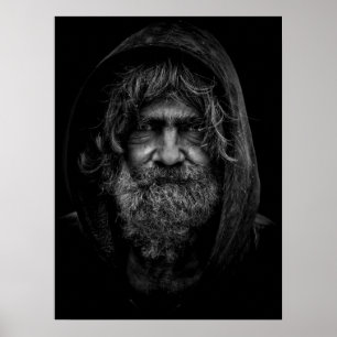 Homeless en Helpless Man in zwart-wit Poster