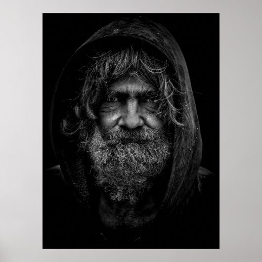 Homeless en Helpless Man in zwart-wit Poster (Voorkant)