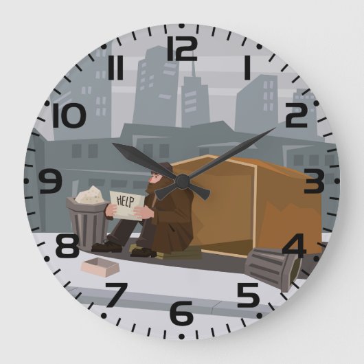 Homeless Man Holding Help Sign Urban Poverty Grote Klok (Voorkant)