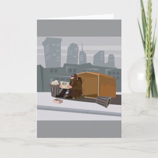 Homeless Man Holding Help Sign Urban Poverty Kaart (Voorkant)