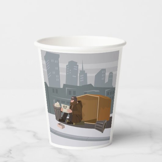 Homeless Man Holding Help Sign Urban Poverty Papieren Bekers (Voorkant)