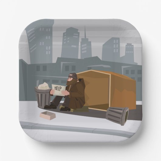 Homeless Man Holding Help Sign Urban Poverty Papieren Bordje (Voorkant)