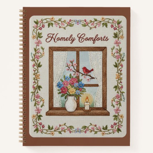 Homely Comforts Embroidered Window & Floral Notitieboek (Voorkant)