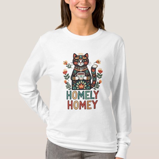 Homely Homey gezellig kat ontwerp T-shirt (Voorkant)