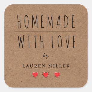 HOMEMAAL MET LOVE Kraft paper Vierkante Sticker