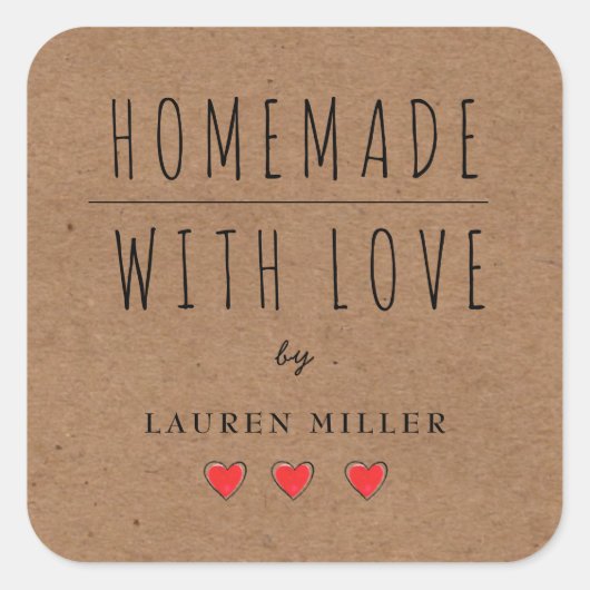 HOMEMAAL MET LOVE Kraft paper Vierkante Sticker (Voorkant)